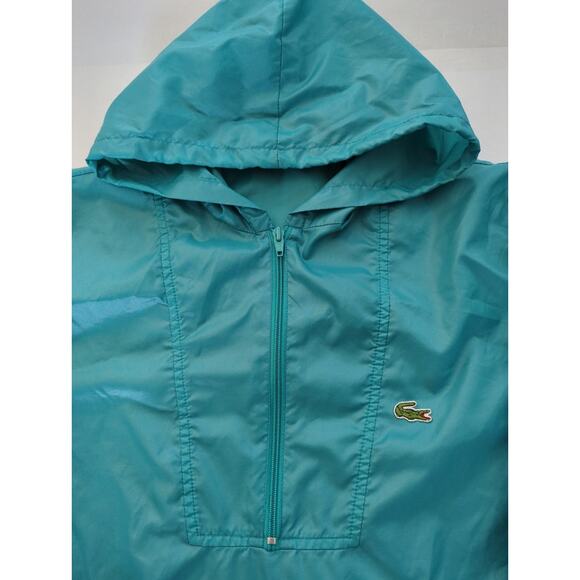 Vintage Izod Lacoste Green Hooded Packable 1/2 Zip Windbreaker Size L Tiny Flaw - Picture 3 of 8